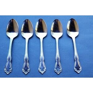 WM A Rogers‎ Deluxe Stainless Oneida Ltd MANSFIELD Pattern Teaspoons 5 Pc Lot